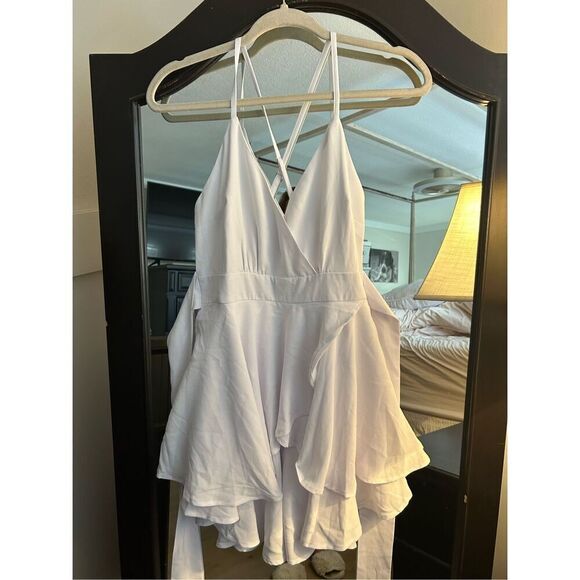 NEW White Crisscross Open Back Mini Dress S - Picture 6 of 6
